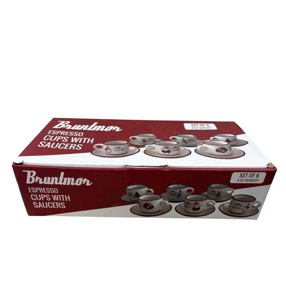 New Bruntmor Espresso Cups With Saucers Christmas Santa Snowmen Tree